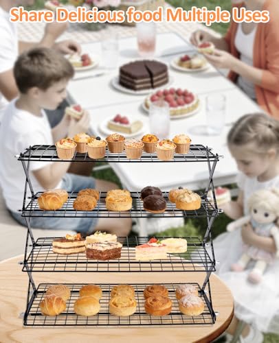 4 Tier Collapsible Cooling Rack, 2/3/4-Tier Upgraded,Adjustable ＆ Stackable Baking Rack, 5 Modes Cooling Racks for Cooking and Baking, Roasting ＆ Grilling Gifts for Picnic Party - color: A4-Black