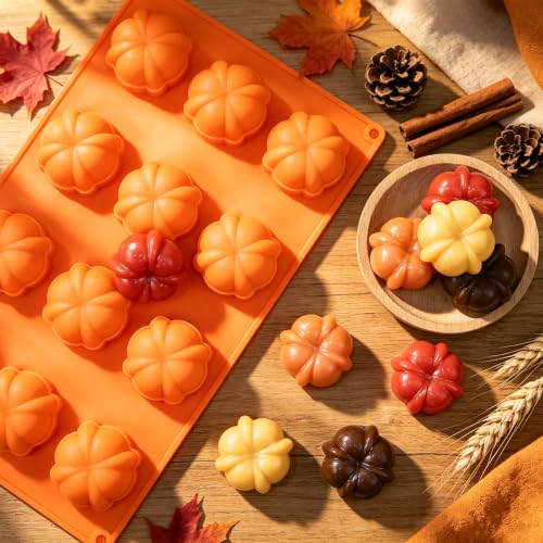 Pumpkin Silicone Mold for Baking, Fall Small Pumpkin Mold 12-Cavity - color: Pumpkin Orange