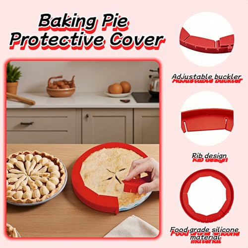 Silicone Pie Crust Shield, Adjustable Pie Edge Protector for 8-11.4 Inch Pies, 2-Pack Blue Baking Guards - Reusable, Non-Stick, Prevents Burned Edges for Perfect Golden Crust (Red) - color: Red