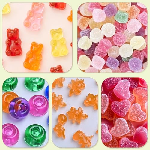 7Pcs Gummy Bear Molds Silicone, Nonstick Gummy Molds Includes Bear, 55 Cavity Round Molds, Dinosaur, Heart, Donut, Gummy Candy Chocolate Molds for Kids with 2 Droppers for Convenient Filling - color: 5 Set with Gummy Round