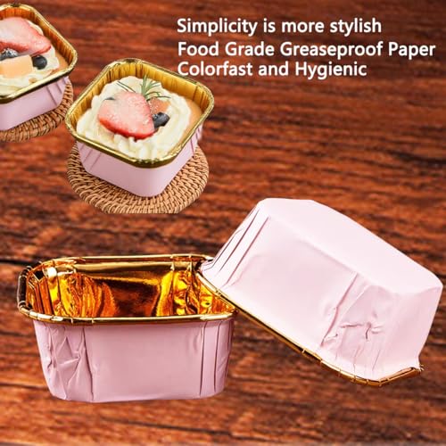 50 Pcs Pink Square Baking Cups, Disposable Paper Loaf Pans for Cakes - color: square-50-Pink