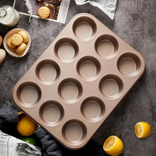 2 Packs Nonstick Round Muffin Baking Pan Tin, 12-Cup Muffin Tin, Cupcake Pans, Cheesecake Pans, Carbon Steel, Gold - color: Gold, size: 12 Cavity Muffin,2 PCS