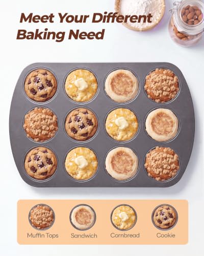 Bake Choice Muffin Top Pan, 12 Cavity Baking Pan for Muffin Tops, Non-Stick