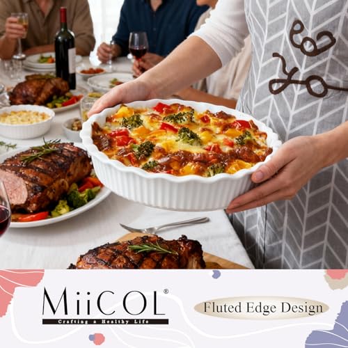 Miicol White Ceramic Pie Pan 50 oz, 9 inch Ripple Edge Deep Baking Dish - size: 9 INCH PACK OF 1