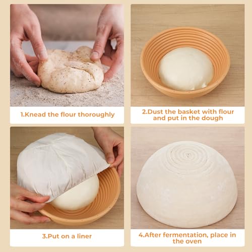 Molain 4 Pcs Bread Proofing Basket Cloth Liner, Bread Cloth Covers