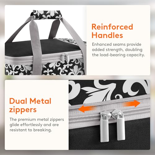 Lifewit Expandable Insulated Double Decker Casserole Carrier - color: Black-flowers