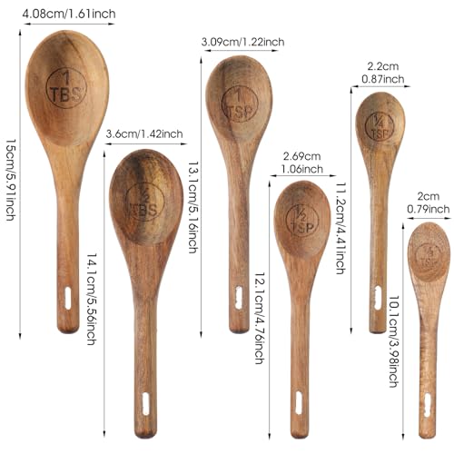 6Pcs Measuring Spoons and Scoops Set, Retro Measuring Scoops Includes 1/8 tsp, 1/4 tsp, 1/2 tsp, 1 tsp, 1/2 tbsp & 1 tbsp, Wooden Measuring Spoons for Dry Ingredients Coffee Powder