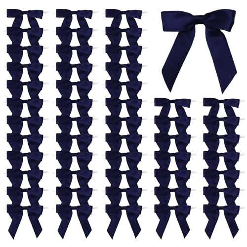 50 Pcs Satin Bows with Twist Ties, 2.5 Inch Gift Wrapping Bows, Navy Blue - color: Navy Blue