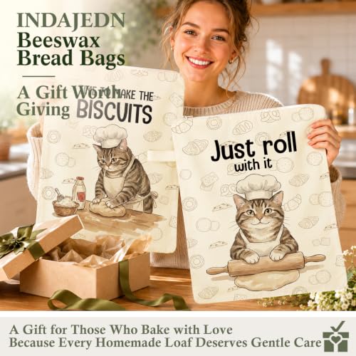 Tabby Cat Baking Gifts Beeswax Bread Bags 2 Pack XL 13x17in - color: Cat Baking 03