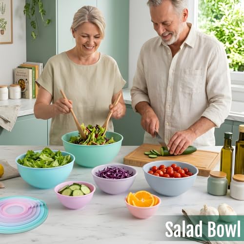BoxedHome 12 Piece Plastic Mixing Bowls with Lids Set - Leak-Proof Microwave & Dishwasher Safe, BPA Free Nesting bowl for food prep, serving, and storage (Green/Pink) - color: Green / Pink TPR