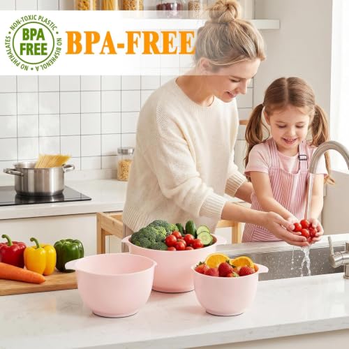 BoxedHome Mixing Bowls Set of 4, BPA Free Plastic,Microwave Safe, Pink - color: Pink