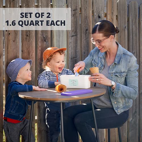 Set of 2 Reusable Ice Cream Tub Containers 1.6 Quart Ea. with Lids