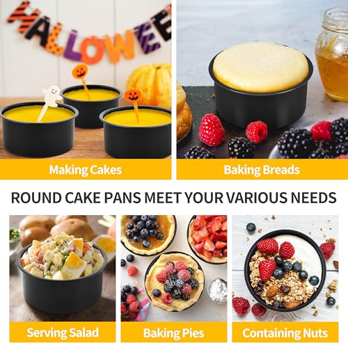 P&P CHEF 4 Inch Cake Pan Set of 3, Non-Stick Round Cake Pans - size: 4 Inch