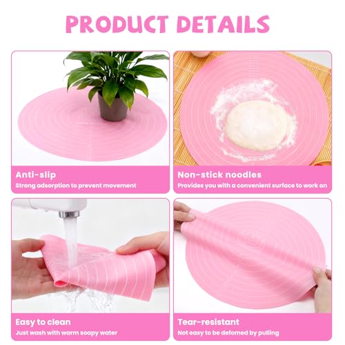4 Pcs Silicone Baking Mat, 12 Inch Round Silicone Cake Mat, Non-Stick Heat Resistant Reusable Cookie Mat with Measurements for Baking Pizza Pan Rolling Dough Pastry