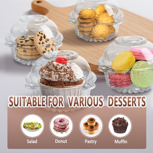 100 Pack Plastic Cupcake Containers with Dome Lids, Disposable