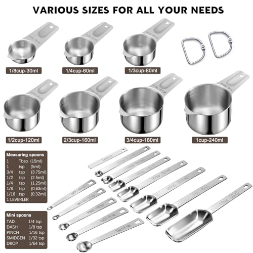 20PCS Measuring Cups and Spoons Set,Stainless Steel,with Leveler - size: 20PCS