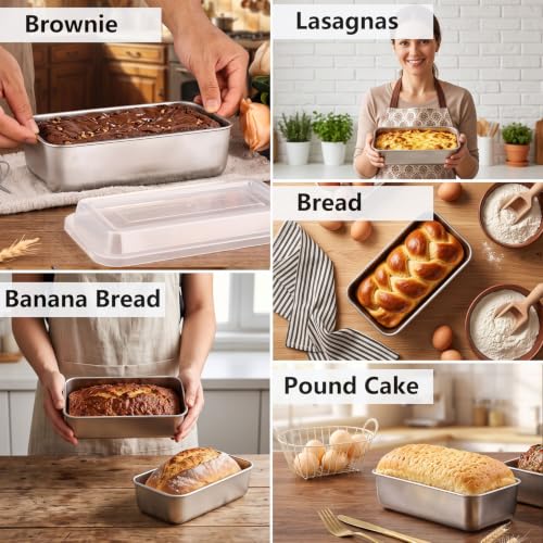 LIANYU 9 x 5 Inch Loaf Pan with Lid, Stainless Steel Bread Pan, Set of 2