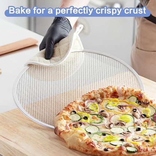 Pizza Screen 14 Inch 2 Pack Aluminum Pizza Pan Restaurant-Grade Baking Screen,Oven-Safe - size: 14 inch Pizza Screen