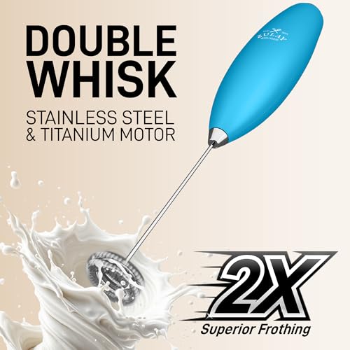 Zulay Kitchen Powerful Milk Frother Wand With Duracell Batteries - Ultra Fast Handheld Drink Mixer - Electric Whisk Foam Maker for Coffee, Lattes, Cappuccino & Matcha - Double Whisk - Teal - color: Tropical Teal, size: Double Whisk + Batteries