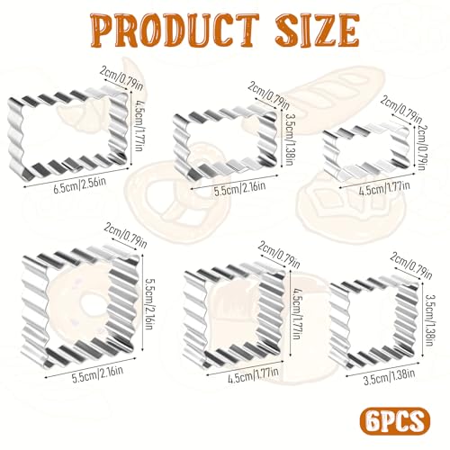 Qianyu 6 Pcs Scalloped Cookie Cutter Set Square Rectangle Biscuit Molds