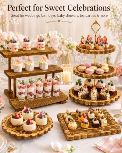 Wooden Dessert Table Display Set, 6-Piece Cake and Cupcake Stand Combo