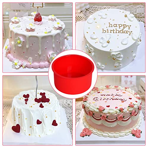 12pcs Silicone Cake Mold Baking Round Cake Molds 4 Inch Non-Stick Baking Pan Kitchen Silicone Cake Molds for Baking(Red, 4inch) - color: Red