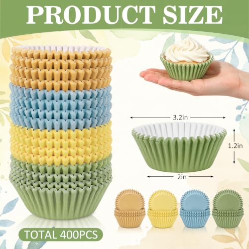 FYSUIMU 400 Pcs Blue Yellow Cupcake Liners Bear Inspired Paper Baking Cups Blue Yellow Sage Green Muffin Liner Cake Storage Container for Baby Shower Birthday Party Supplies - color: Blue Yellow Green