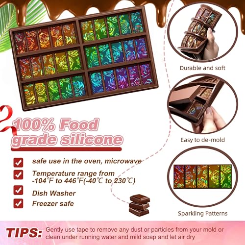 Holographic Chocolate Mold Silicone,Rectangle,Rose - color: Rose, style: Rectangle