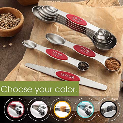 Spring Chef Stainless Steel Magnetic Measuring Spoons Set of 8, Red - color: Red, size: 1-Pack