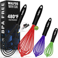 Walfos Whisk,Whisks for Cooking Non Scratch.Silicone Whisk Set of 4 Kitchen Whisks-11in Flat and 7+9+11in Balloon .Nice for Mixing,Whisking and Stirring.Dishwasher Safe.(4pcs-Colorful) - color: 4pcs Green + Purple + Red + Black; 7+9+11in & 11in（flat）