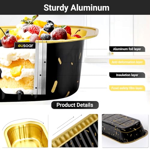EUSOAR Mini Cake Pans with Lids, 25pcs 6.8oz 6.5"x2.5"x1.2" Aluminum Foil Mini Loaf Cake Baking Cups Pan with Lids，Disposable Creme Brulee Ramekins Baking Cups Containers, Dessert Cheesecake Pan Cups - color: Black Meteor Shower, size: 25pcs