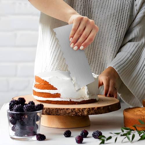 8.6 Inch Metal Cake Scraper, 6 Pack Double Sided Contour Patterned Edge Smoother, Stainless Steel Cake Decorating Comb Icing Leveler Tool for Buttercream Mousse Pastry Cake Border Decoration