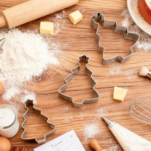 3Pieces Christmas Tree Cookie Cutter Set, Christmas Cookie Cutters, Stainless Steel Biscuit Cutters for Baking Xmas Holiday Party Decorations