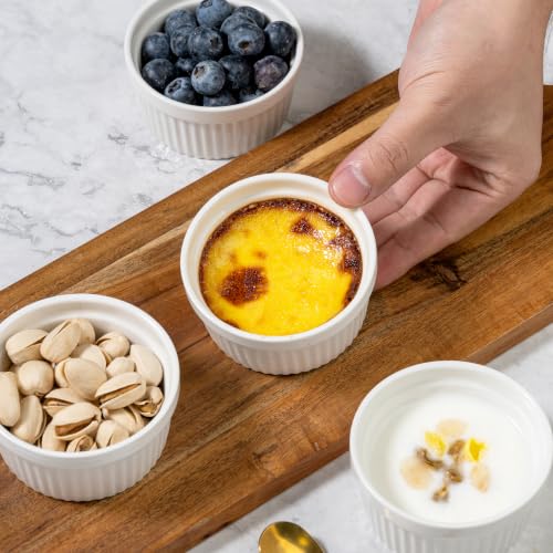 4oz White Ramekins Set of 4,Creme Brulee Ramekins Oven Safe,Ceramic Custard Cups Ramiken for Baking,Souffle Ramekin Bowls for Pudding Ice Cream - color: WHITE