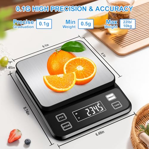 Diyife Large 22lb Kitchen Scale with 0.1g High Precision, IPX67 Waterproof