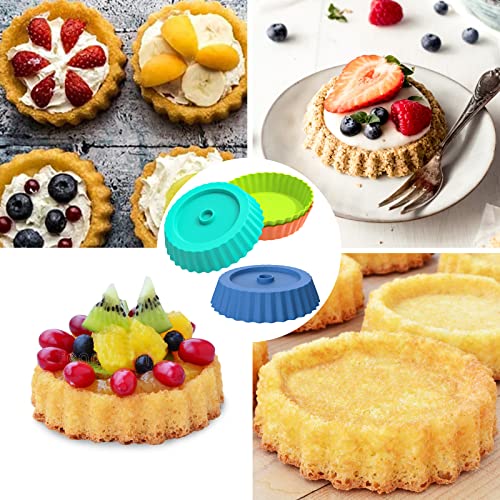 Webake Silicone Quiche Pan, 8pcs Fluted Tart Pans 5 Inch Round Baking Molds Small Maryann Cake Pans for Baking - Multicolor - size: Quiche