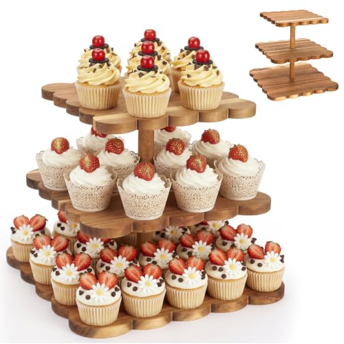 Novabright 3 Tier Scalloped Cupcake Stand for Wedding Birthday, Square