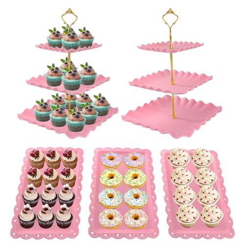 5 Pcs Dessert Table Display Set, Square Cupcake Stand, Pink - color: Pink Square
