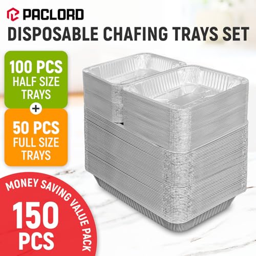 USA-Made Aluminum Foil Pans - Set of 50 Full Size 21" x 13" and 100 Half Size 9" x 13" Disposable Aluminum Trays for Chafing Racks - Great for Cooking, Heating, Food Storing - style: 150 Pans