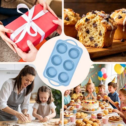 Jumbo Muffin Pan, Metal Reinforced Frame 3.5inch Jumbo Silicone Muffin Pan - color: Blue, size: Jumbo: 2pcs