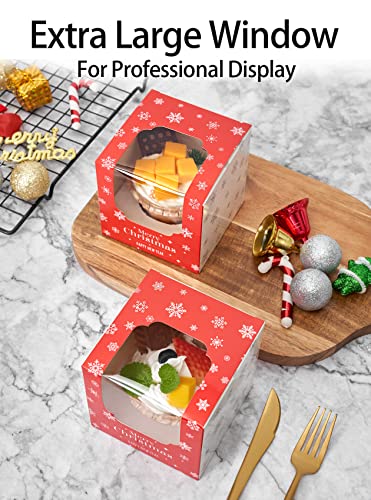 Happyhiram 100 Pack Christmas Red Individual Cupcake Boxes with Inserts - color: Holiday Christmas Red, size: 100-Count