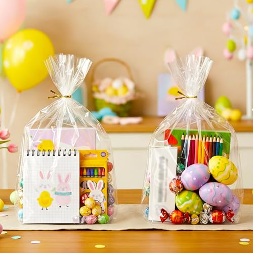 rebucas Cellophane Bags Flat Bottom Cookie Bags Cellophane Treat Bag with Twist Ties for Candy, Cookies, Popcorn, Gift Wrapping, 50 Pack 9x12 Inches, Clear - size: 9x12 inch (Pack of 50)