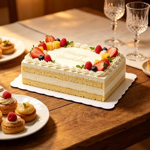 12 Pack Half Sheet Rectangle Cake Drum Board - 14x19 Inch White Scalloped Rectangle Dessert Base, 3mm Thick Reusable Waterproof Sheet Cake Board for Baking, Bakery, Party & Transport