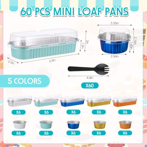 Blushtier 180 Pcs/60 Set Mini Loaf Cake Pans with Lids,Blue and Orange - color: Vibrant