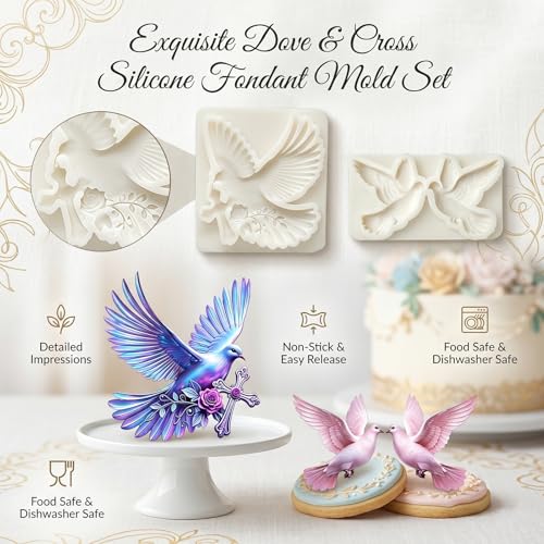 2Pcs Dove Silicone Mold Set, Peace Bird Cross Rose Fondant Molds - color: Dove silicone mold