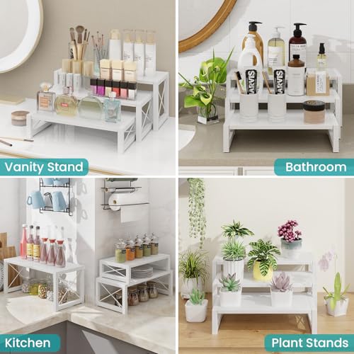 ELITEROO White 3-Tier Cupcake Stand & Wooden Display Riser, Dessert Stand for Cupcakes, Food, Perfume, Makeup, Dolls, Collectibles, Multi-Tiered Shelf Organizer for Market Vendors & Retail Display - color: 3 Tier, White