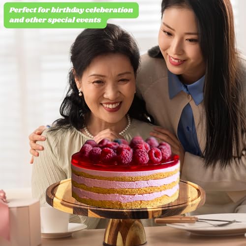 Acacia Wood Cake Stand with Acrylic Lid – 12” Round Wooden Cake Holder, 2-in-1 Serving Tray & Charcuterie Board for Cheese, Dessert, Fruit, Snacks & Party Display