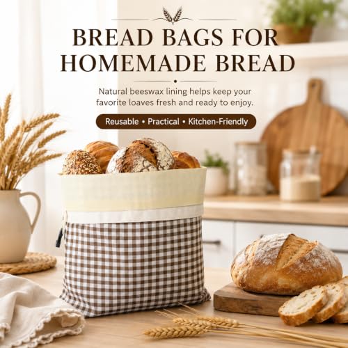 2-Pack Reusable Beeswax Bread Bags for Homemade Sourdough - color: Coffee