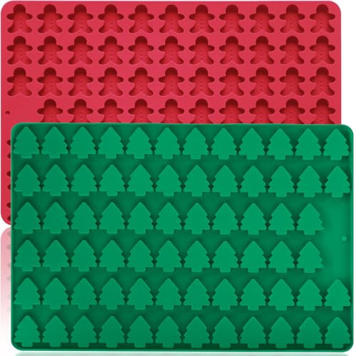 Christmas Mini Candy Molds with Xmas Tree and Gingerbread Man Shaped, 152 Cavity Non-Stick Food Grade DIY Handmade Set for Gummy Jelly Dog Treat Wax Melt Gifts Baking Supplies - style: Mini Xmas Shaped - 2PCS