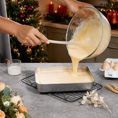 LIANYU 10 x 8 x 2 Inch Rectangular Baking Pan with Lid, 4 Pack Stainless Steel Sheet Cake Pan Set, Brownie Lasagna Bakeware for Kitchen Cooking, Dishwasher & Oven Safe (4 Pan +4 Lid) - size: 10.23 x 8 Inch